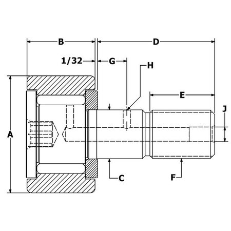 CARTER BEARINGS 1.125", Needle Cam Follower, Hex CNB-36-B